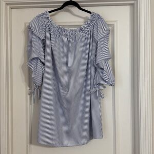 Blue and White Striped Off-Shoulder mini dress